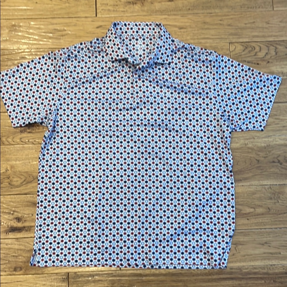 Rhoback Men's Polo Shirt - Red and Blue Pattern